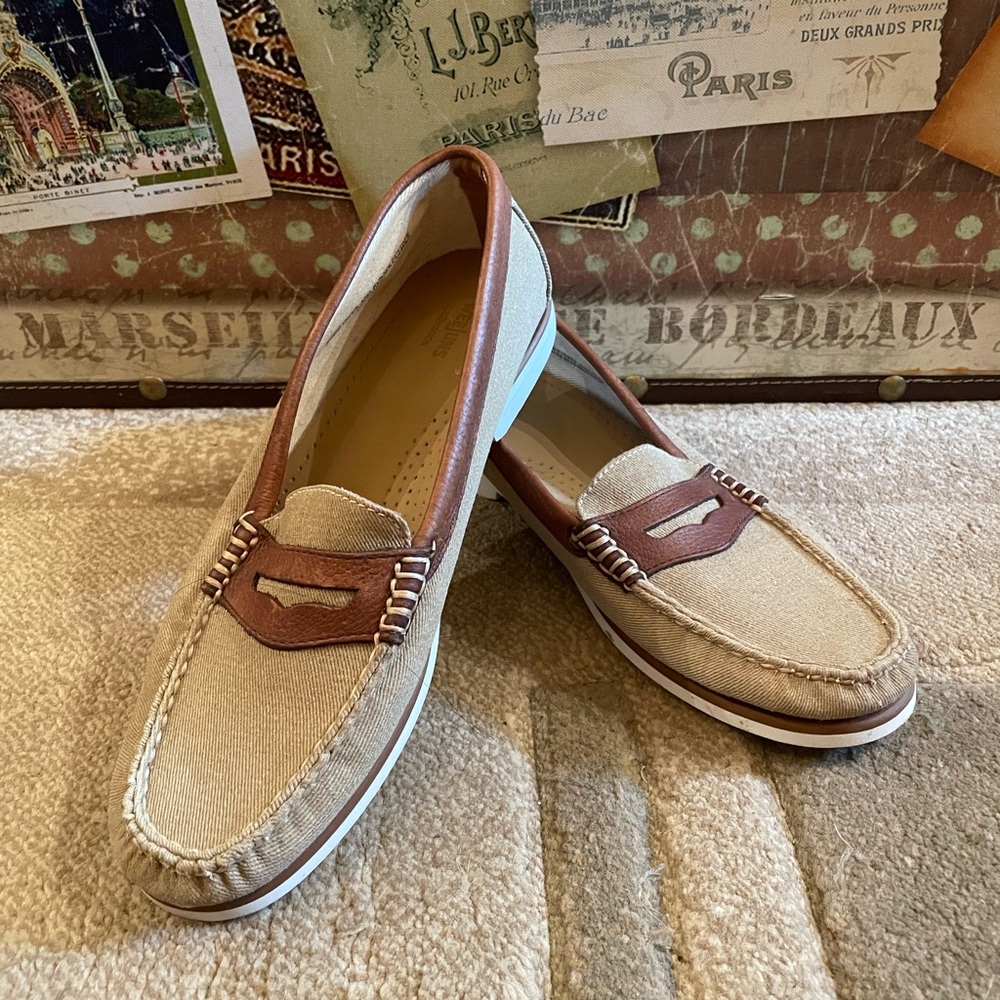 Tab and Brown Canvas Slip-On Loafers